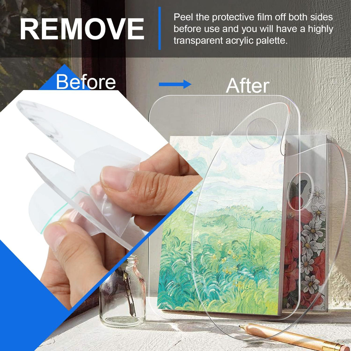 Cart In Mart 2 Pack Clear Acrylic Paint Palette With Thumb Hole 30x20cm Easy Clean Art