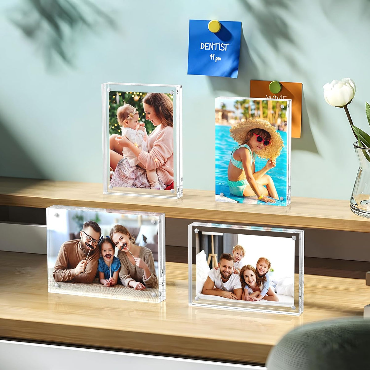 Cart In Mart 2 Pack Magnetic Clear Acrylic Picture Frames 4x6" Dual Side Photo Frame