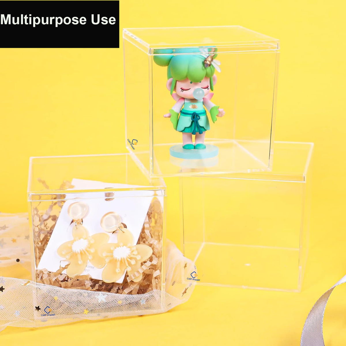 Cart In Mart 2 Pack Clear Acrylic Storage Box With Lid For Tiny Jewelry Candy Pill-6.5cm
