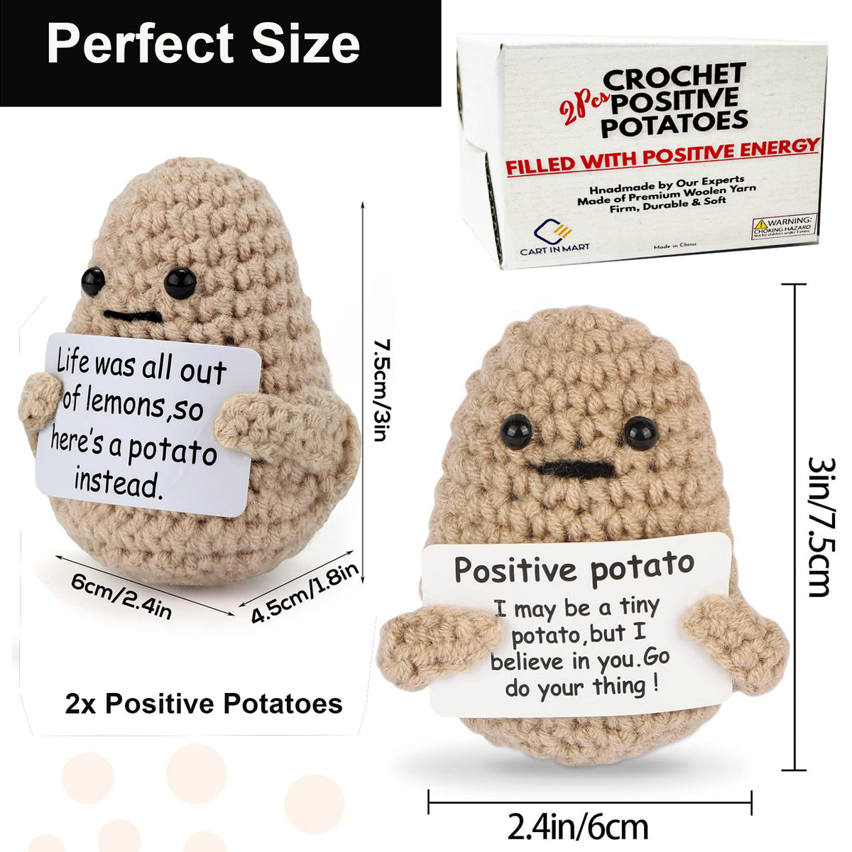 Cart In Mart 2 Pack Mini Funny Positive Potato Cheer Up Gift Toy Knitted Crochet Decor