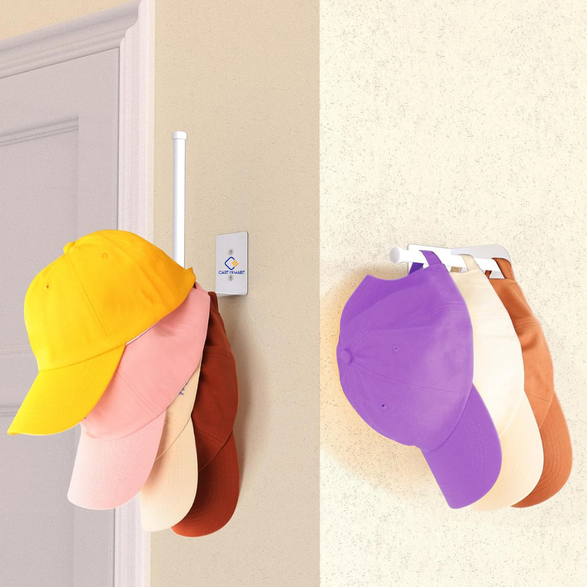 Cart In Mart 2 Pack Hat Racks Organiser For Baseball Caps Hanger Holder Door Wall - White