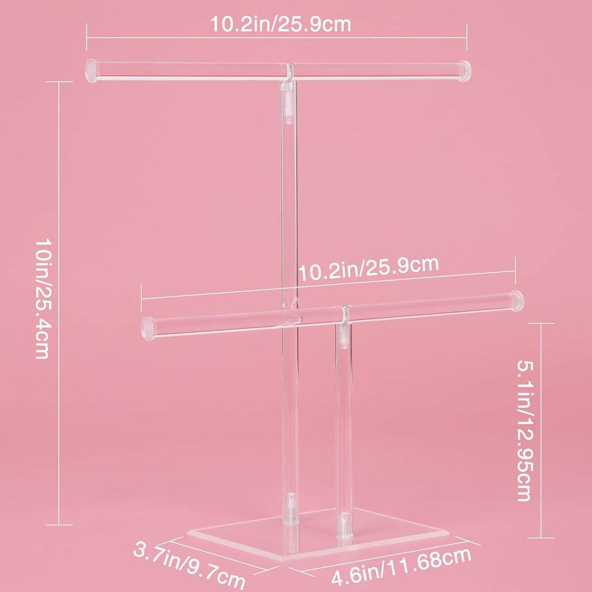 Cart In Mart 2 Tier Clear Acrylic Jewelry Stand Hanging Necklace Bracelet Display Holder
