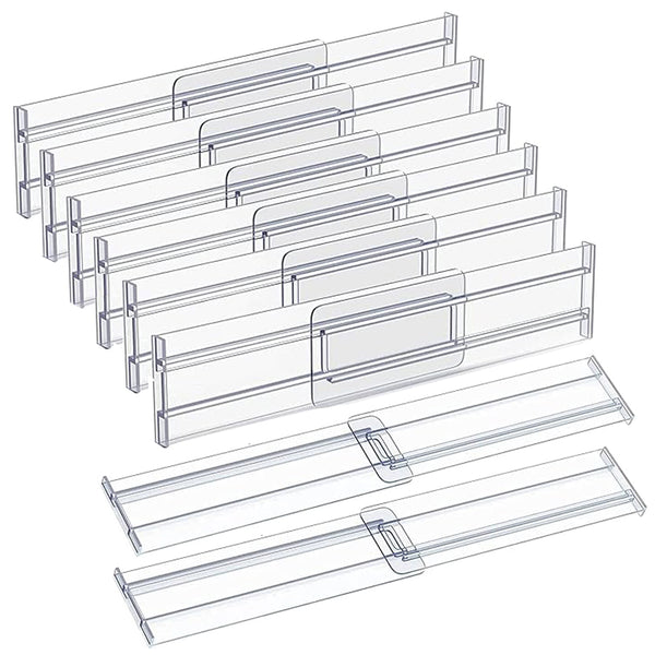 8 Pack Clear Acrylic Drawer Dividers Adjustable Expandable Organiser