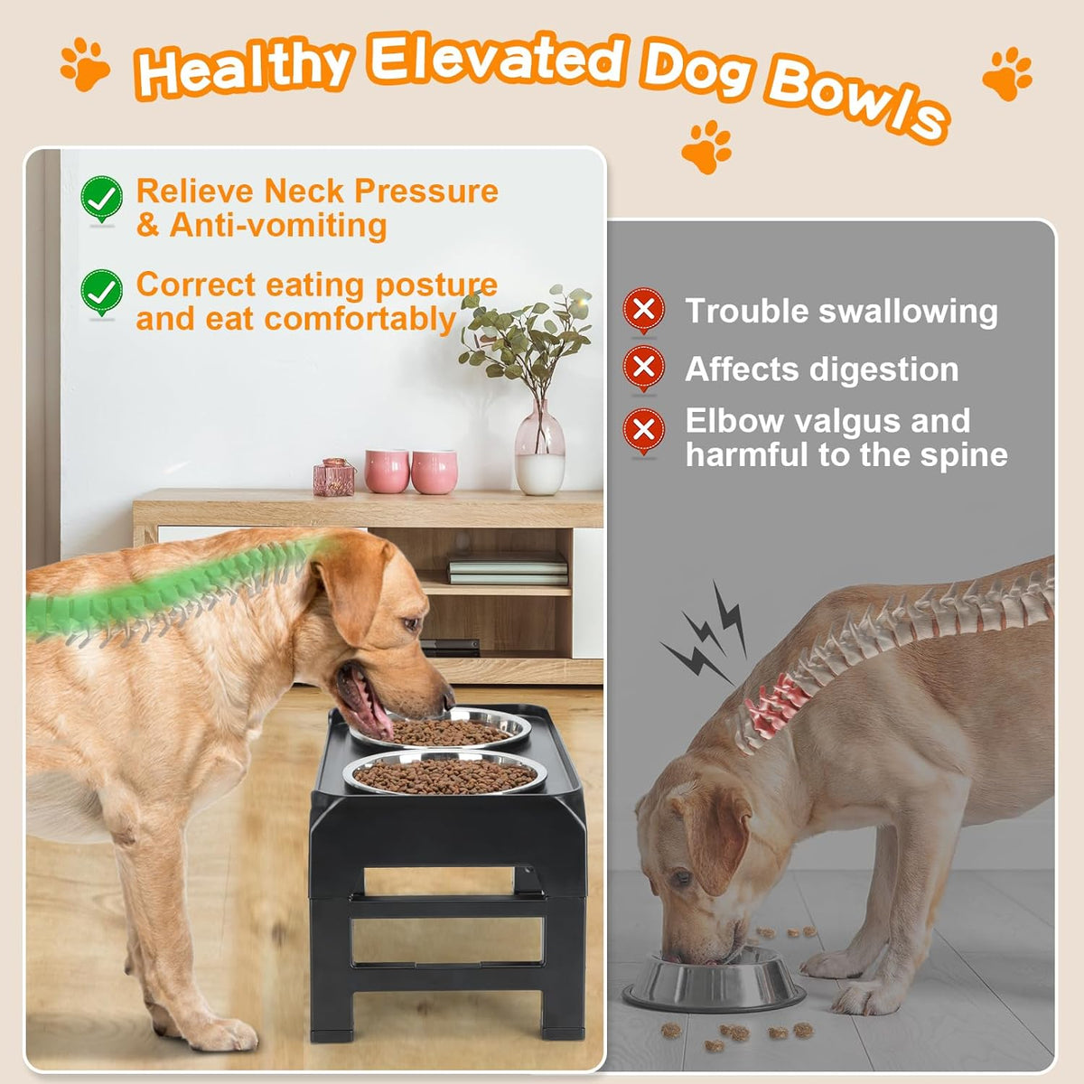 Cart In Mart Raised Elevated Dog Bowls Stand With 2 Steel Pet Bowls & Adjustable Height