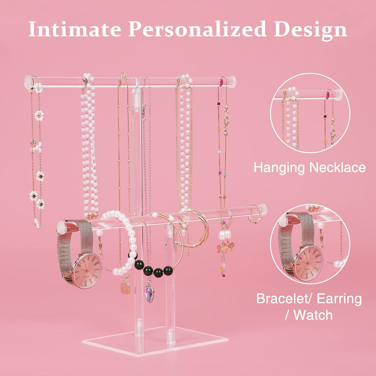 Cart In Mart 2 Tier Clear Acrylic Jewelry Stand Hanging Necklace Bracelet Display Holder