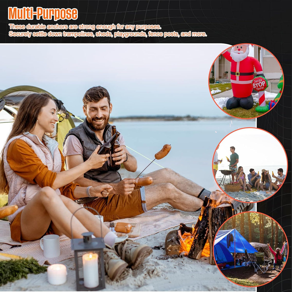 Cart In Mart 10 Pack Tent Stakes Heavy Duty Pegs 27cm For Camping Yard With 12m Ropes