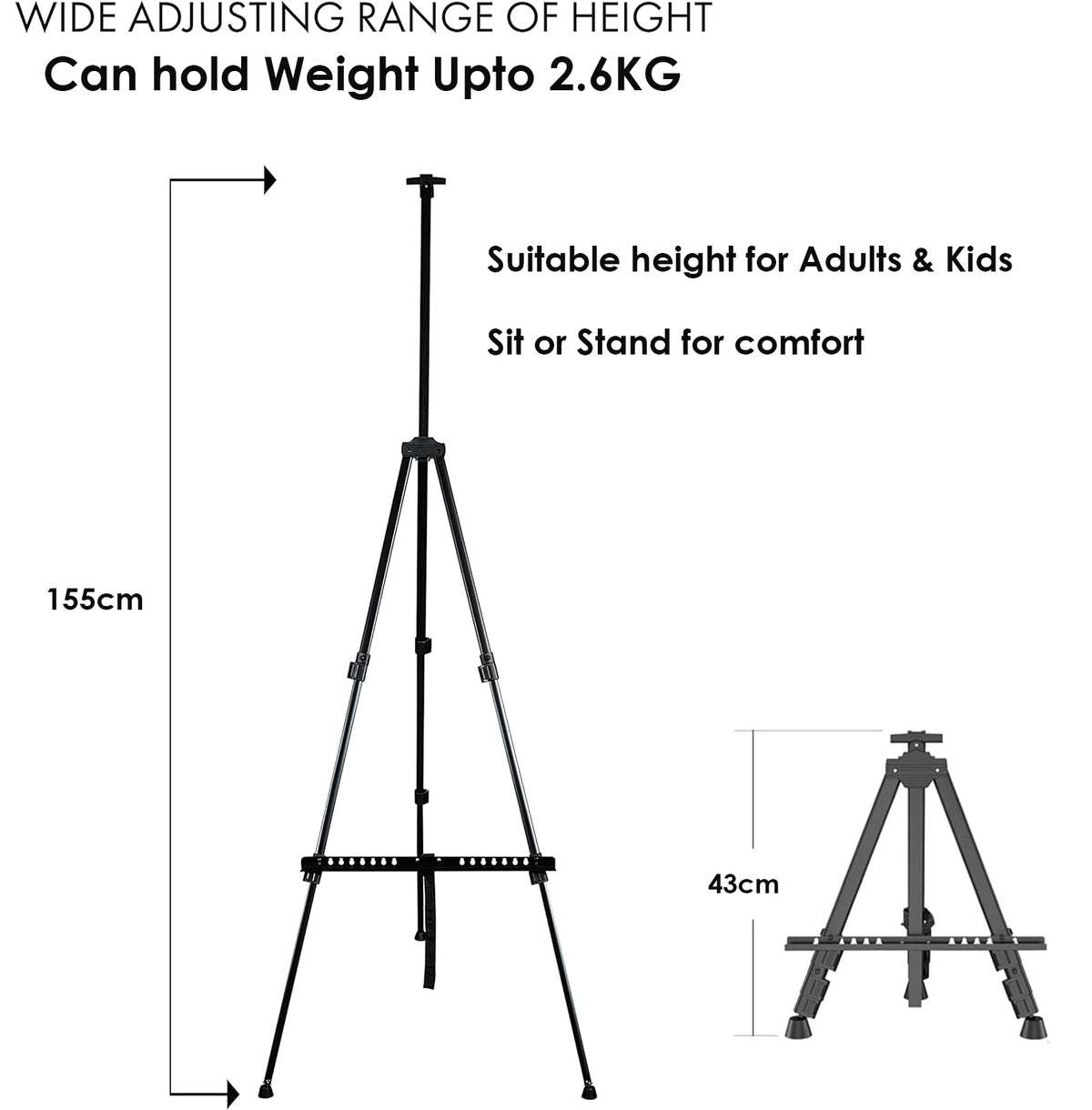 Cart In Mart Folding Metal Easel Stand for Painting Art Sign Display Tripod with Bag - 155cm