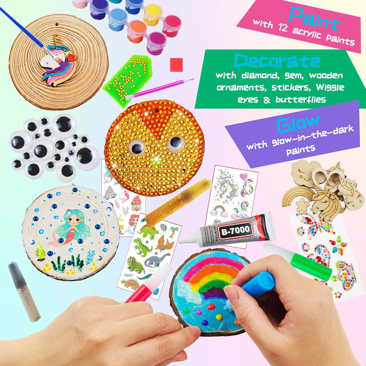 Cart In Mart Kids Wooden Glow In The Dark Painting Kit - Art & Crafts Gift For Boys Girls