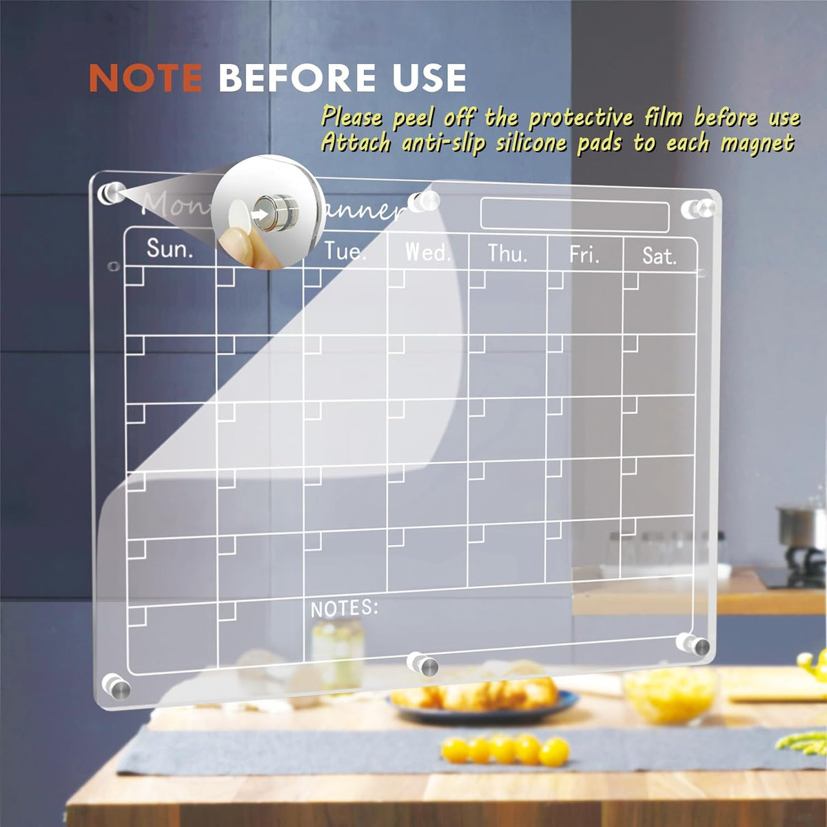 Cart In Mart Clear Acrylic Magnetic Dry Erase Board Calendar & List Planner For Fridge