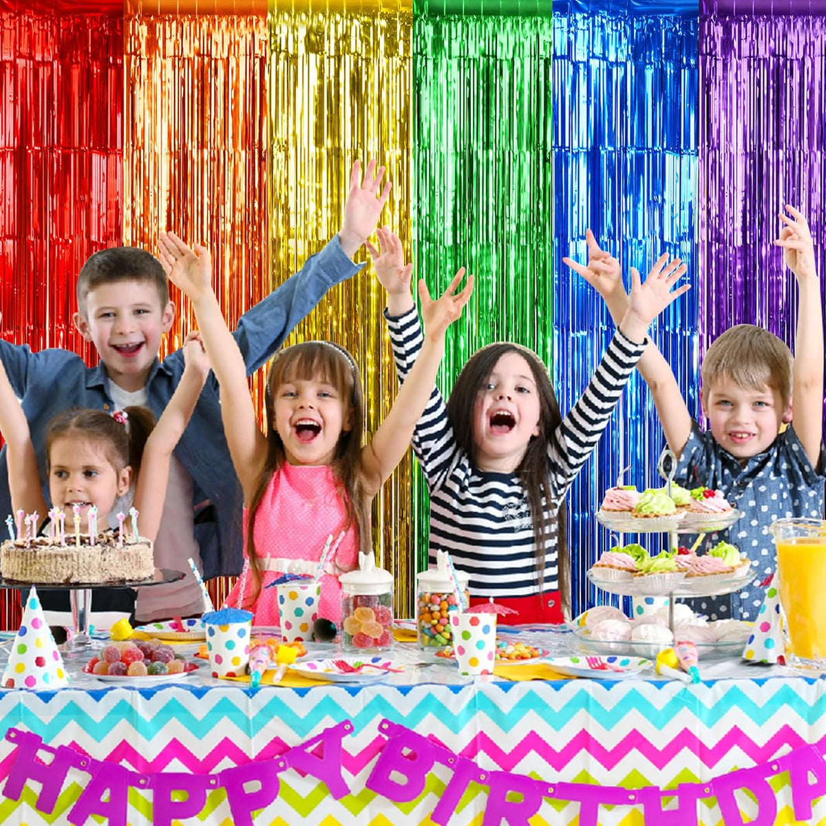 Cart In Mart 2 Pack Premium Foil Fringe Curtain Backdrop Tinsel Party Decoration -1x2m