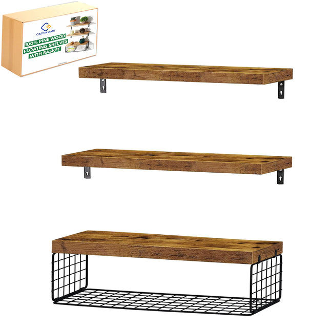 Cart In Mart 3 Pack Bathroom Floating Shelves For Wall Mounted Over Toilet- Rustic Brown