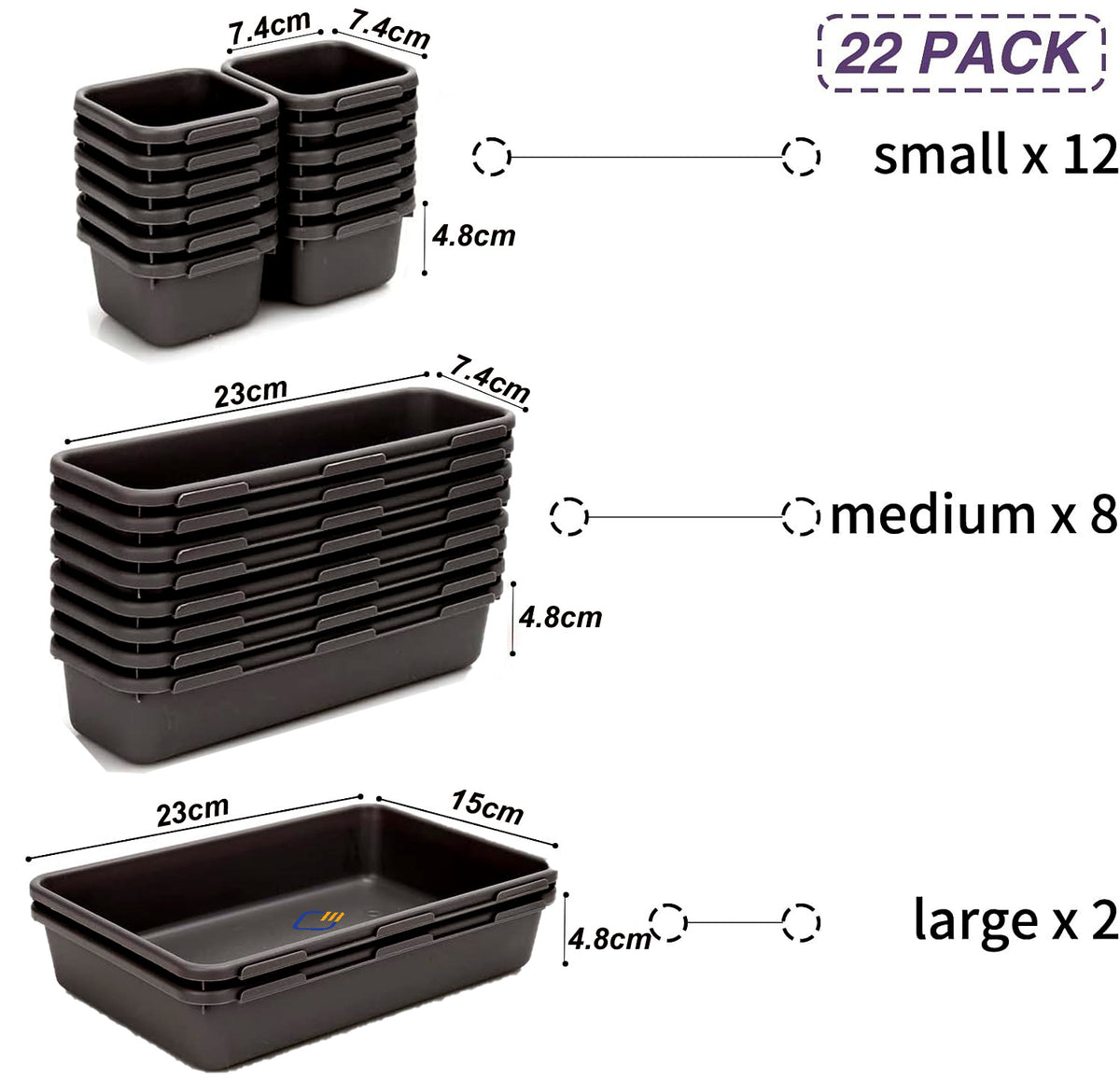 Cart In Mart Plastic Drawer Organiser Storage Bins For Makeup Bathroom Utensils - 22 Piece