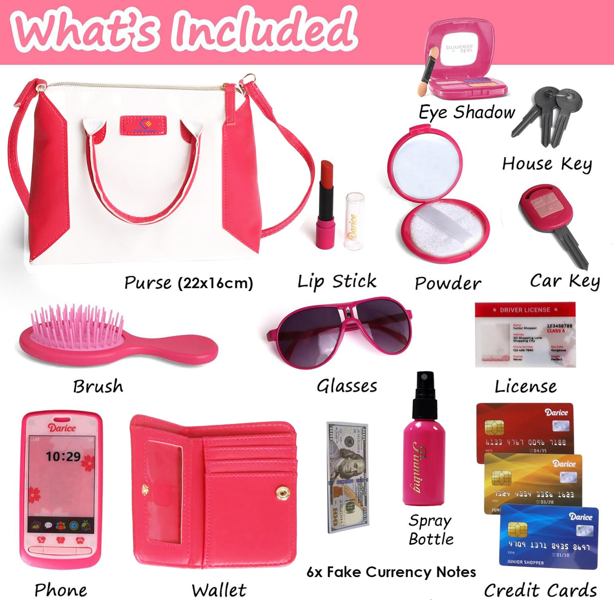 Cart In Mart 22 Piece Little Girls Purse With Pretend Play Fake Makeup Toddler Accessories - Premium Purple