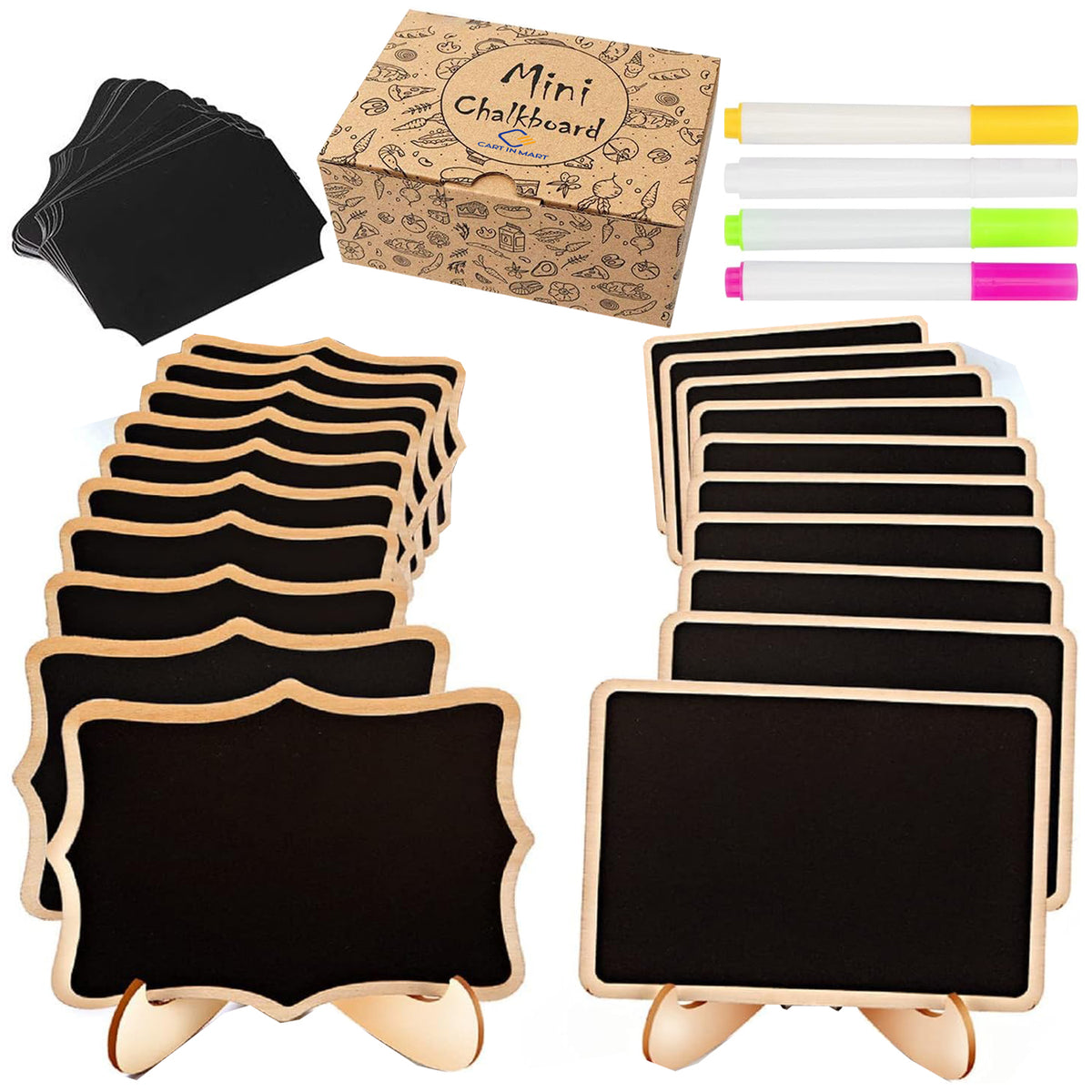 Cart In Mart 20 Pack Mini Chalkboard Signs With Markers Wooden Framed Labels Easel Stand