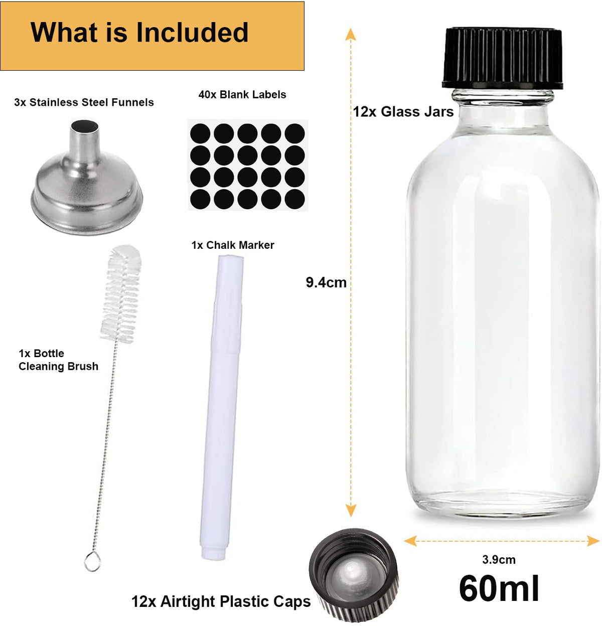Cart In Mart 12 Pack Small Clear Glass Bottles 60ml For Travel, Juice, Boston-Multipupose