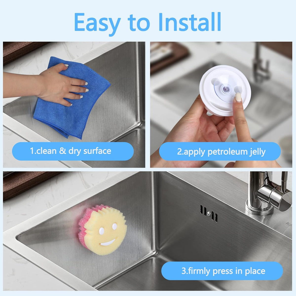 Cart In Mart Sponge Holder For Kitchen Sink Bathroom Suction Cup - Smiley Face - 2 Pack