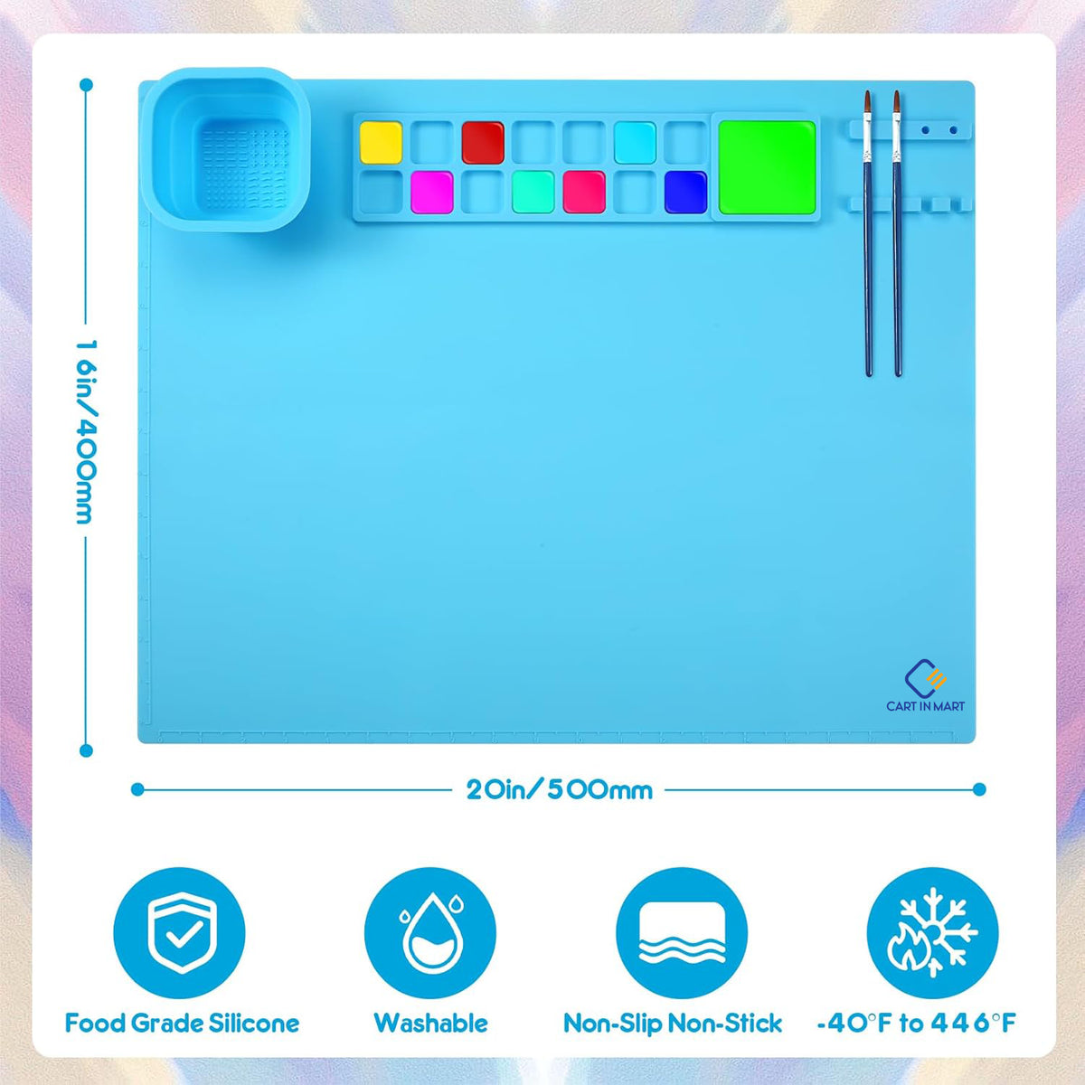 Cart In Mart 2 Pack Silicone Painting Art Mat For Kids With Cups & 15 Dividers -50x40cm