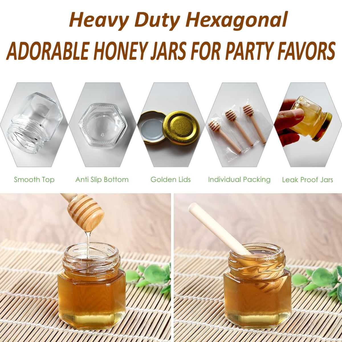 Cart In Mart 20 Pack Mini Honey Jars Pots With Dipper, Bee Pendant, Jute Party Gift Favor