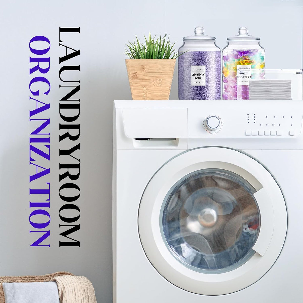Cart In Mart Glass Jars & Dryer Sheet Holder Laundry Room Organisation With Lid, Labels
