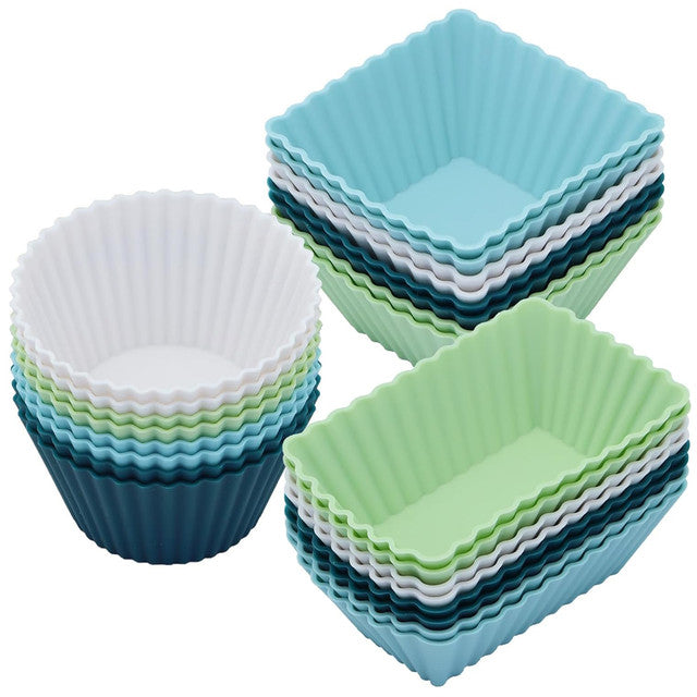 Cart In Mart 24 Pack Reusable Silicone Baking Cups Muffin Cupcake Liners Molds- 3 Shapes
