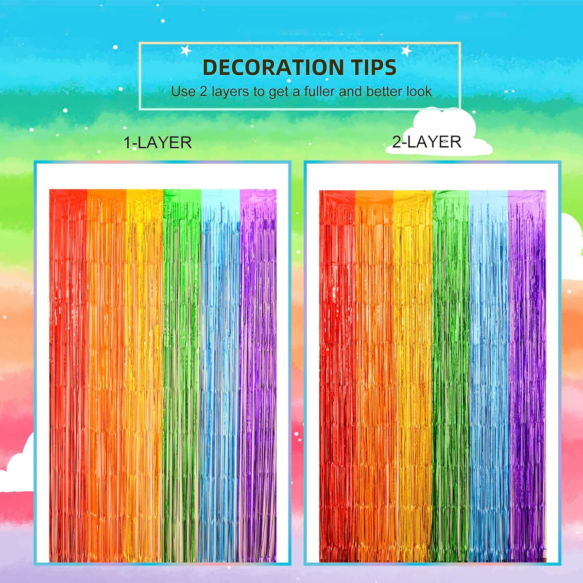 Cart In Mart 2 Pack Premium Foil Fringe Curtain Backdrop Tinsel Party Decoration -1x2m