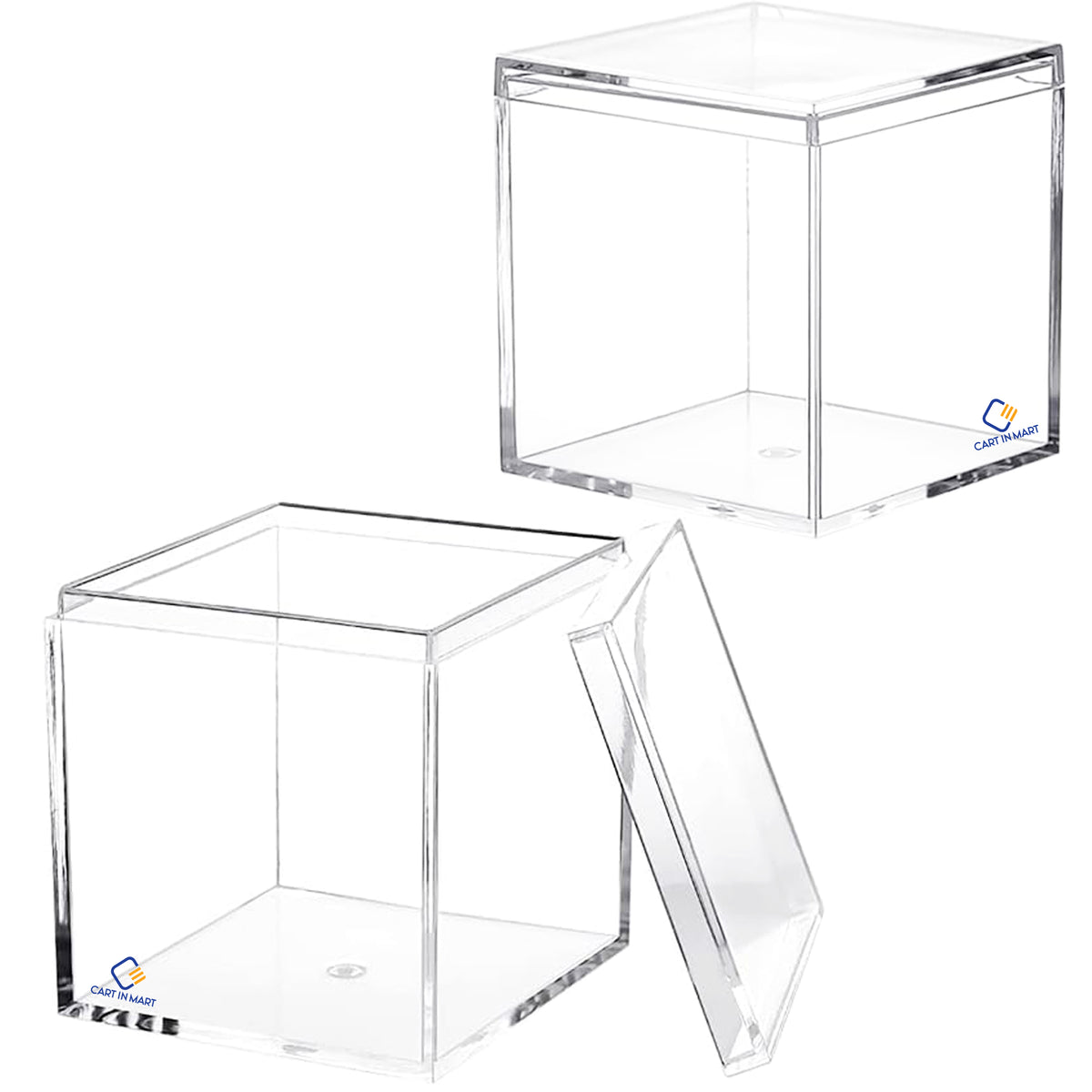 Cart In Mart 2 Pack Clear Acrylic Storage Box With Lid For Tiny Jewelry Candy Pill-6.5cm