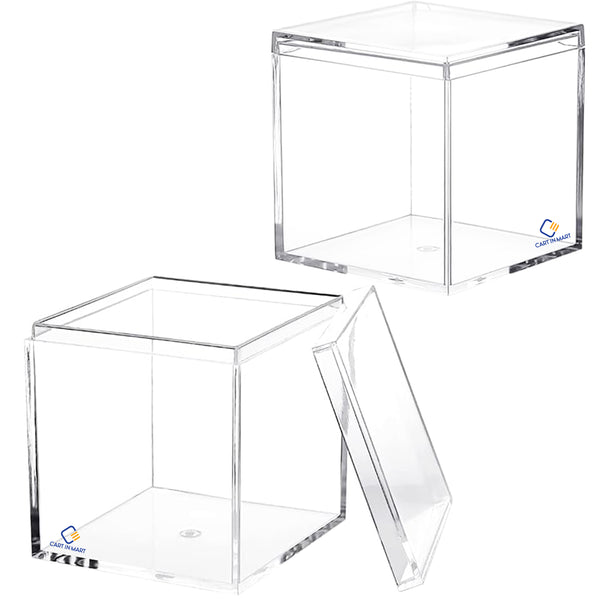 Cart In Mart 2 Pack Clear Acrylic Storage Box With Lid For Tiny Jewelry Candy Pill-6.5cm