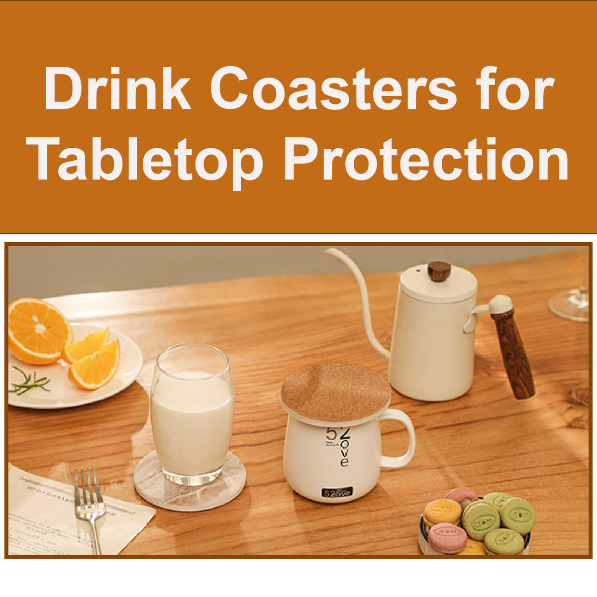 Cart In Mart 6 Pack Ceramic Drink Coasters With Holder For Cups Barware - Marble Style