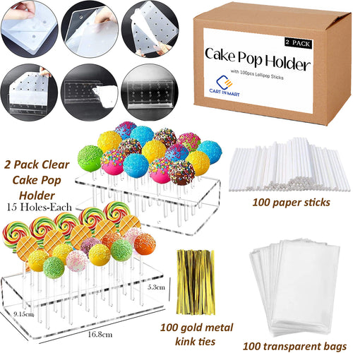 Cart In Mart 2 Pack Clear Acrylic Cake Pop Display Stand With Lollipop Sticks,Wrapper