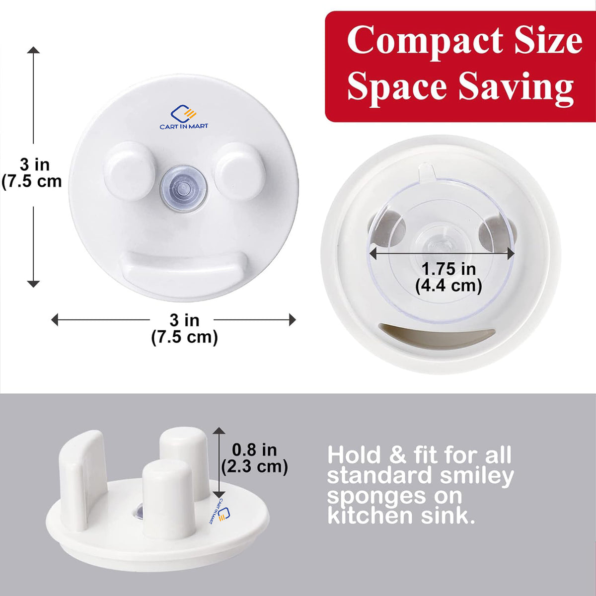 Cart In Mart Sponge Holder For Kitchen Sink Bathroom Suction Cup - Smiley Face - 2 Pack