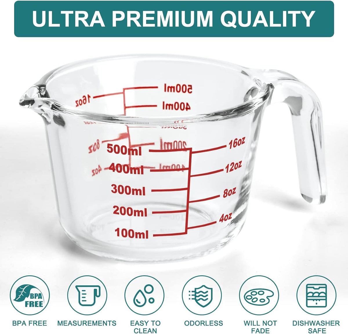 Cart In Mart Glass Measuring Cup Set - 3 Glass Jugs Microwaveable ,5 Plastic Cup - 8 Piece