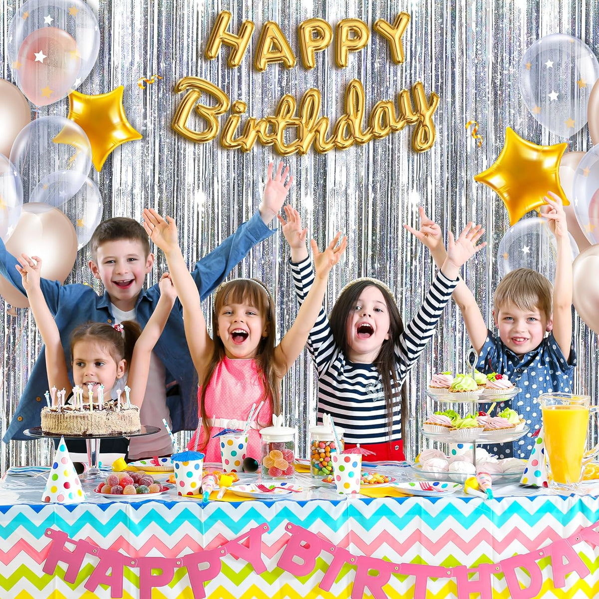Cart In Mart 2 Pack Premium Foil Fringe Curtain Backdrop Tinsel Party Decoration -1x2m