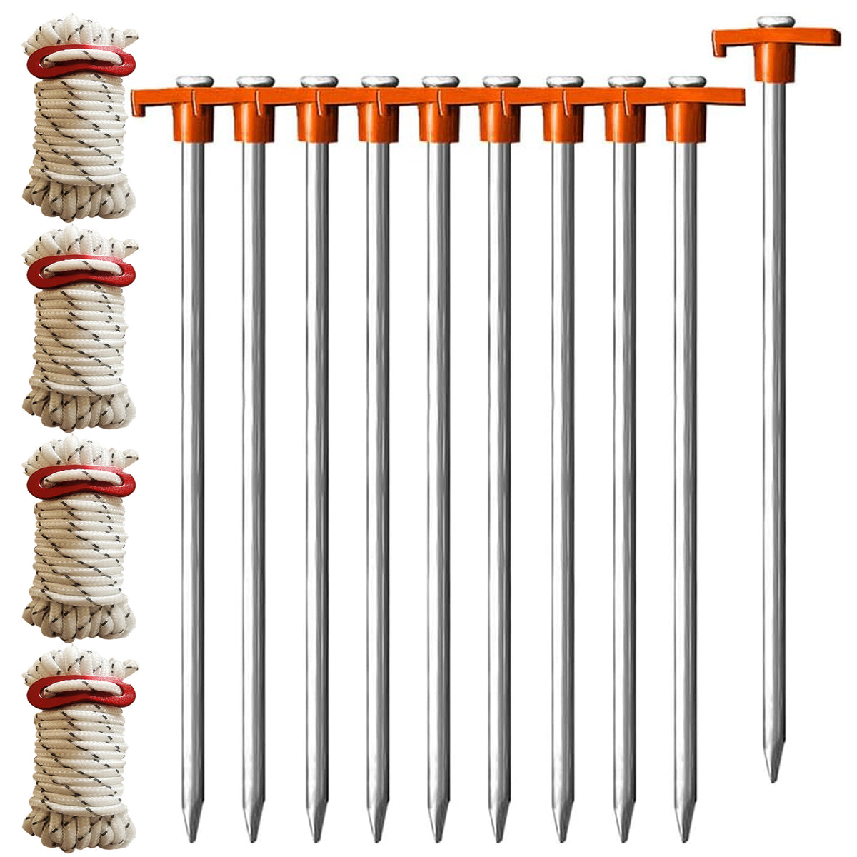 Cart In Mart 10 Pack Tent Stakes Heavy Duty Pegs 27cm For Camping Yard With 12m Ropes