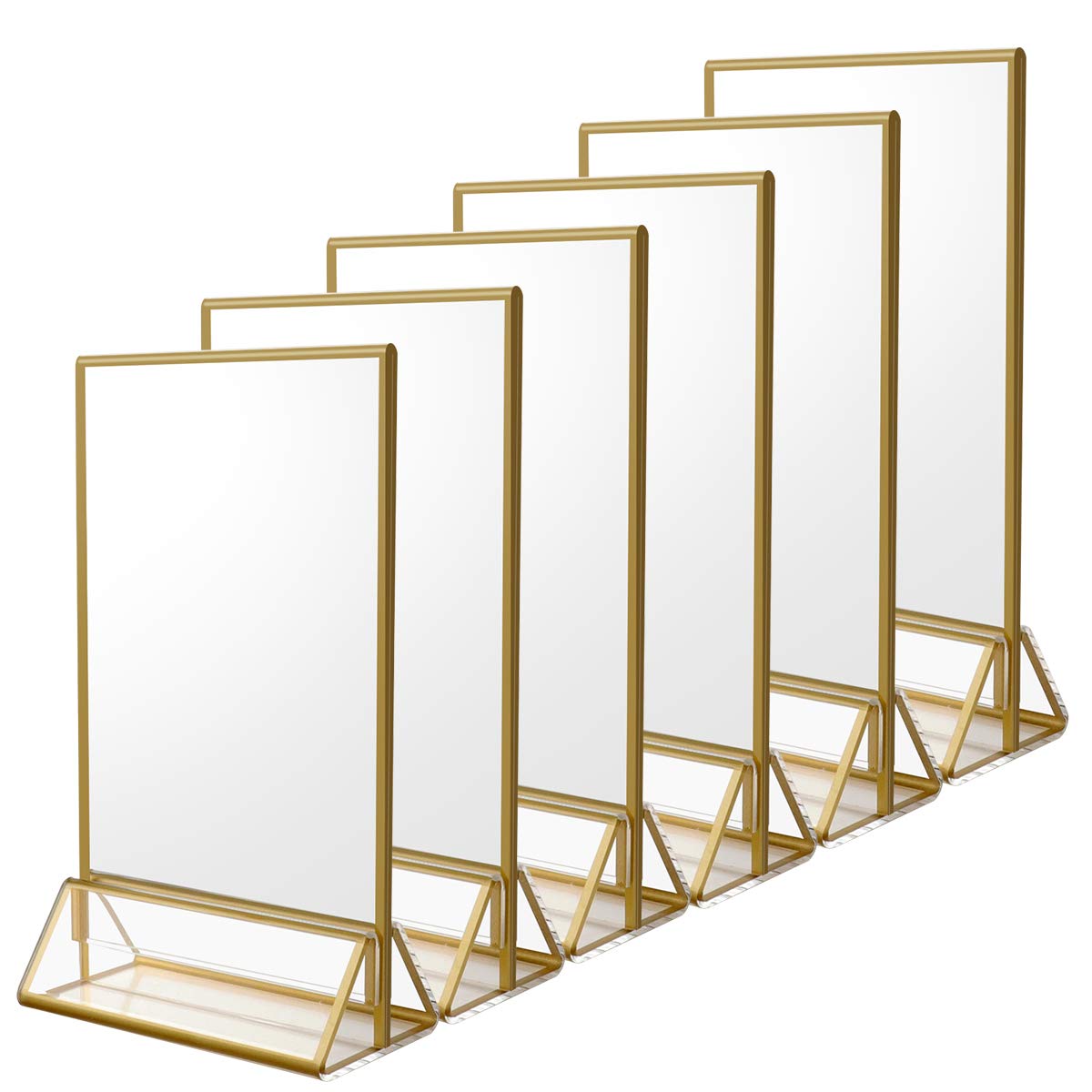 Cart In Mart 6 Pack 5x7" Clear Acrylic Sign Holder With Gold Border Wedding Table Stand
