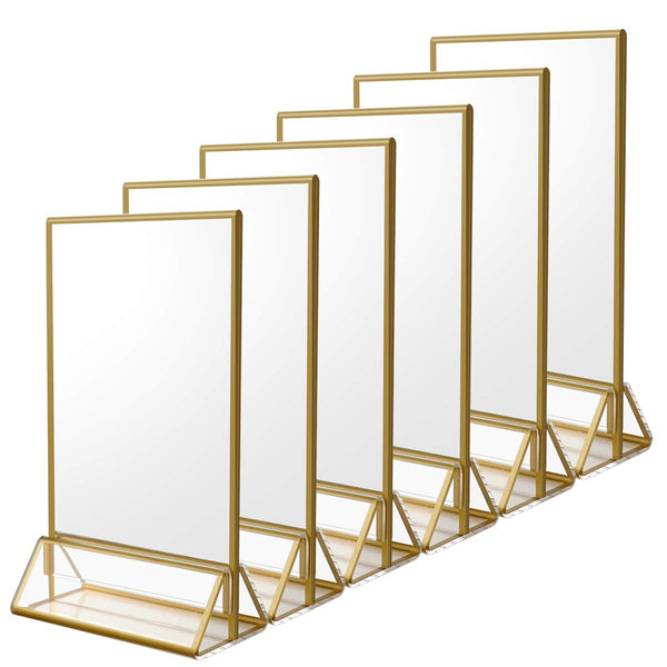 6 Pack 5x7" Clear Acrylic Sign Holder With Gold Border Wedding Table Stand