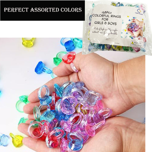 Cart In Mart 158 Piece Acrylic Gem Rings For Girls & Boys Kids Dress Up Party Favor Toys