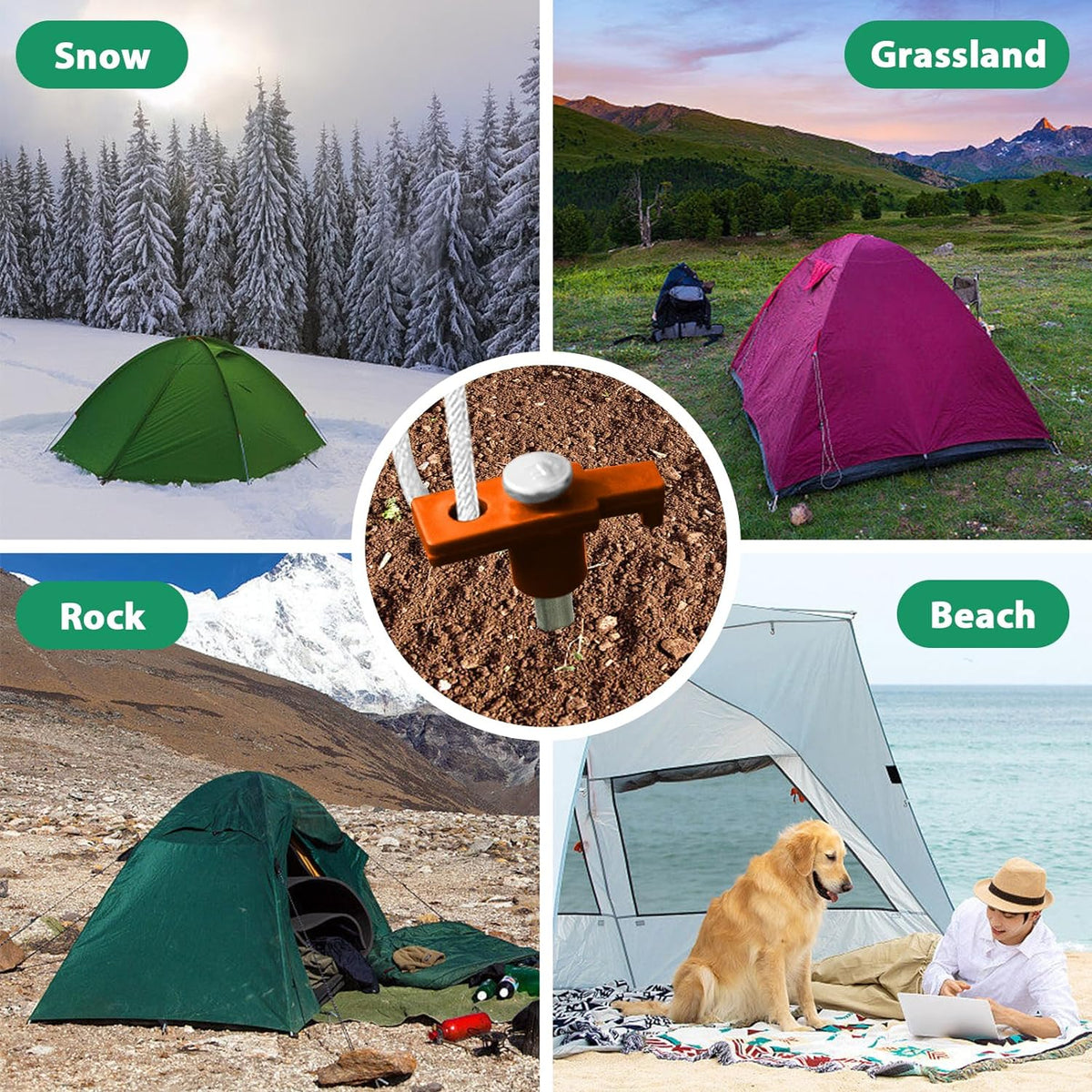 Cart In Mart 10 Pack Tent Stakes Heavy Duty Pegs 27cm For Camping Yard With 12m Ropes