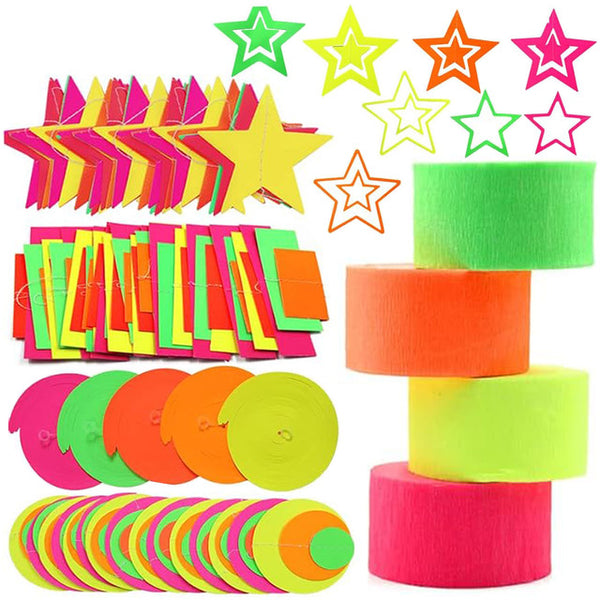 155m Glow In The Dark Neon Paper Garland Crepe Streamers Party Supplies