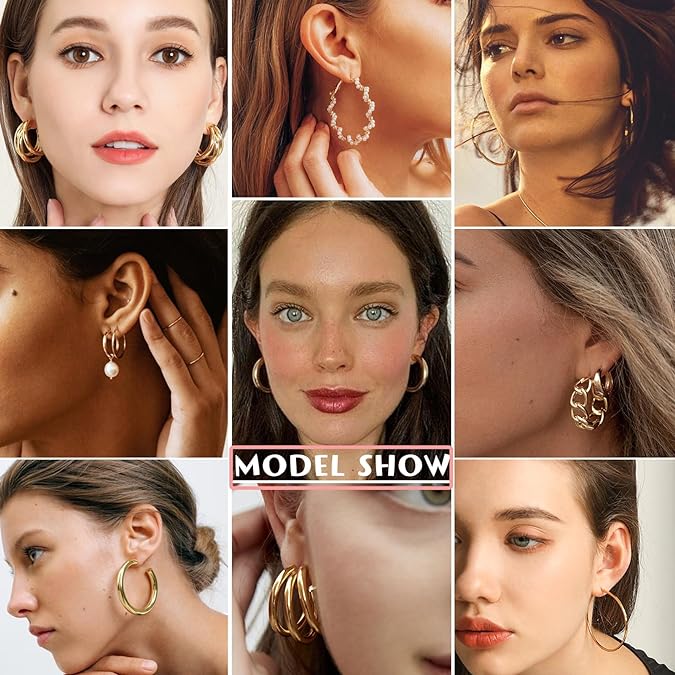 Cart In Mart Women's /Girls' Gold Hypoallergenic Earrings Set - 36 Pairs