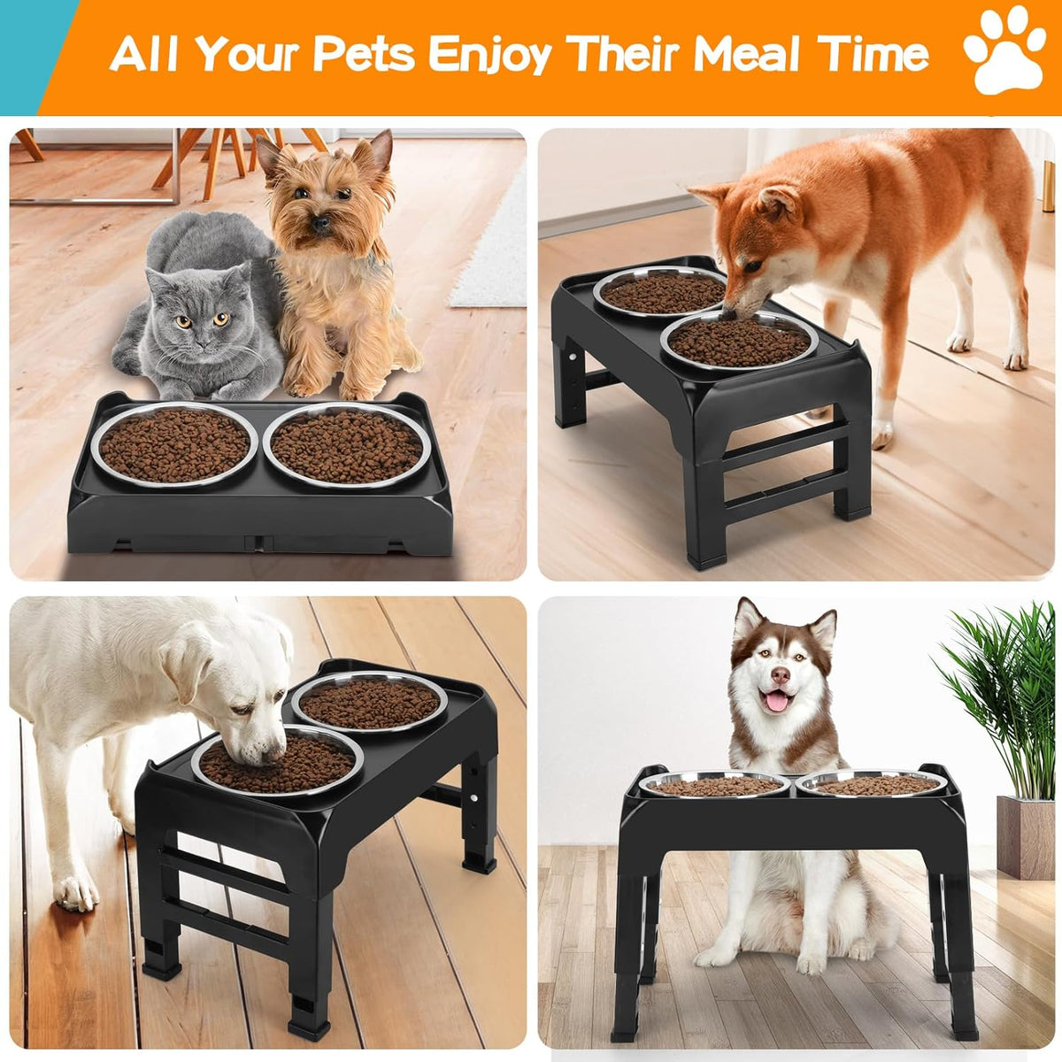 Cart In Mart Raised Elevated Dog Bowls Stand With 2 Steel Pet Bowls & Adjustable Height