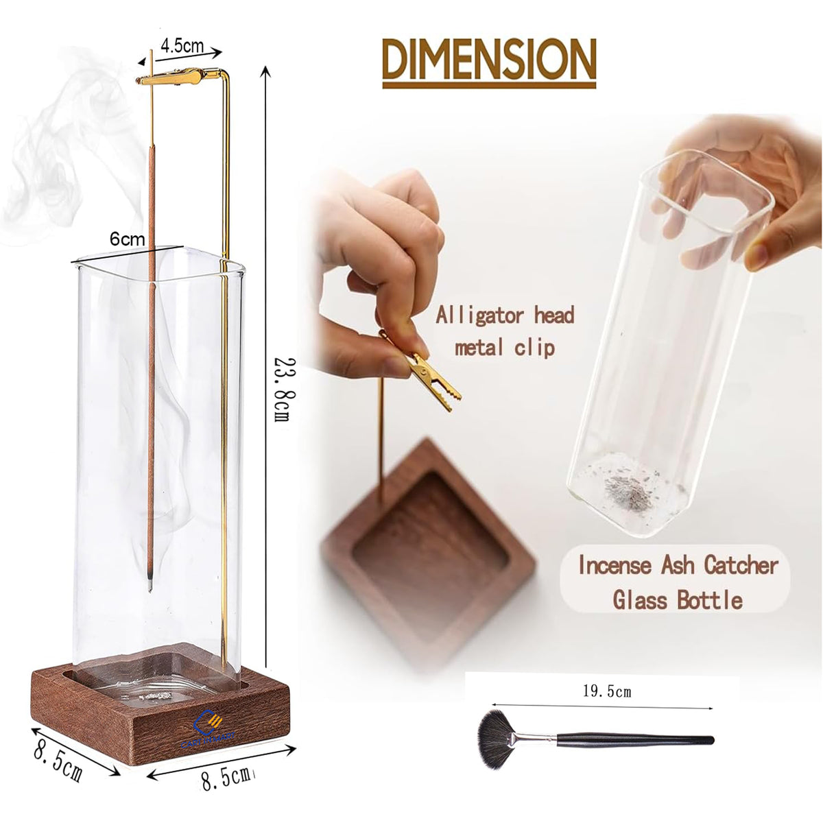Cart In Mart Wooden Incense Holder For Sticks with Glass Ash Catcher Anti-Ash Burner
