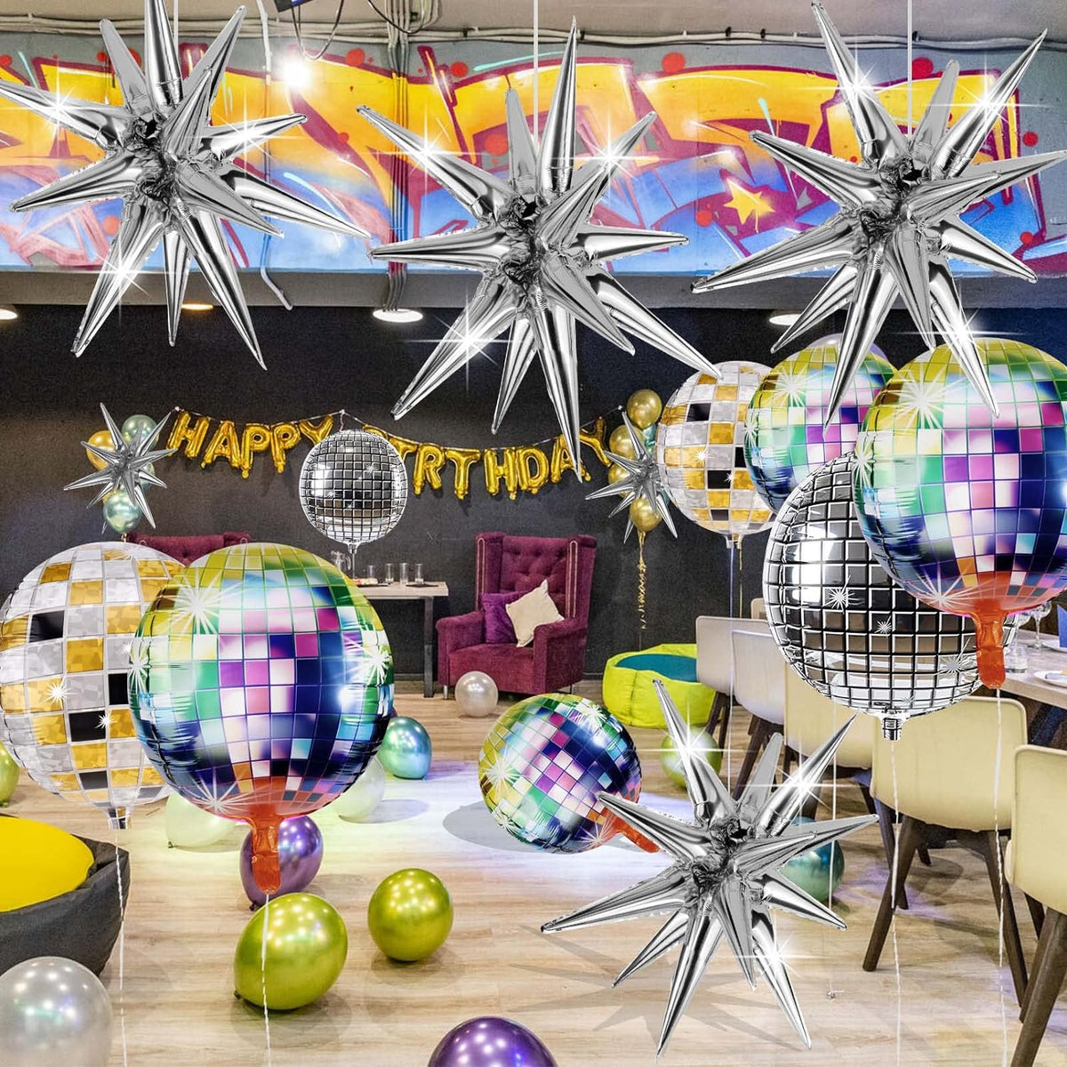 Cart In Mart 8 Pack Star Balloons Burst Star Aluminum Foil Birthday Wedding Party Supply - Silver