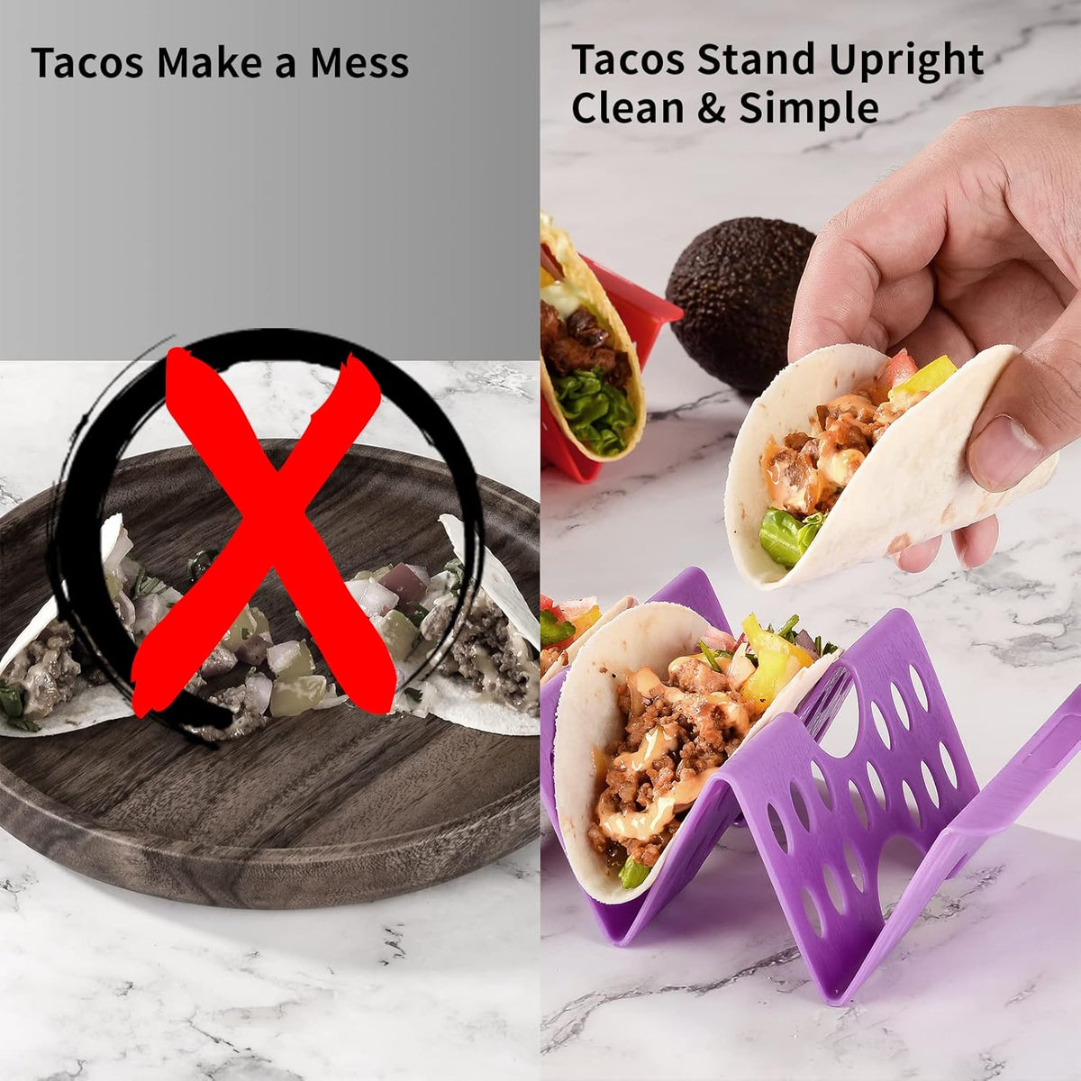 Cart In Mart 6 Pack Reuseable Large Taco Holders Stands Rack For 3 Tacos With Spoons