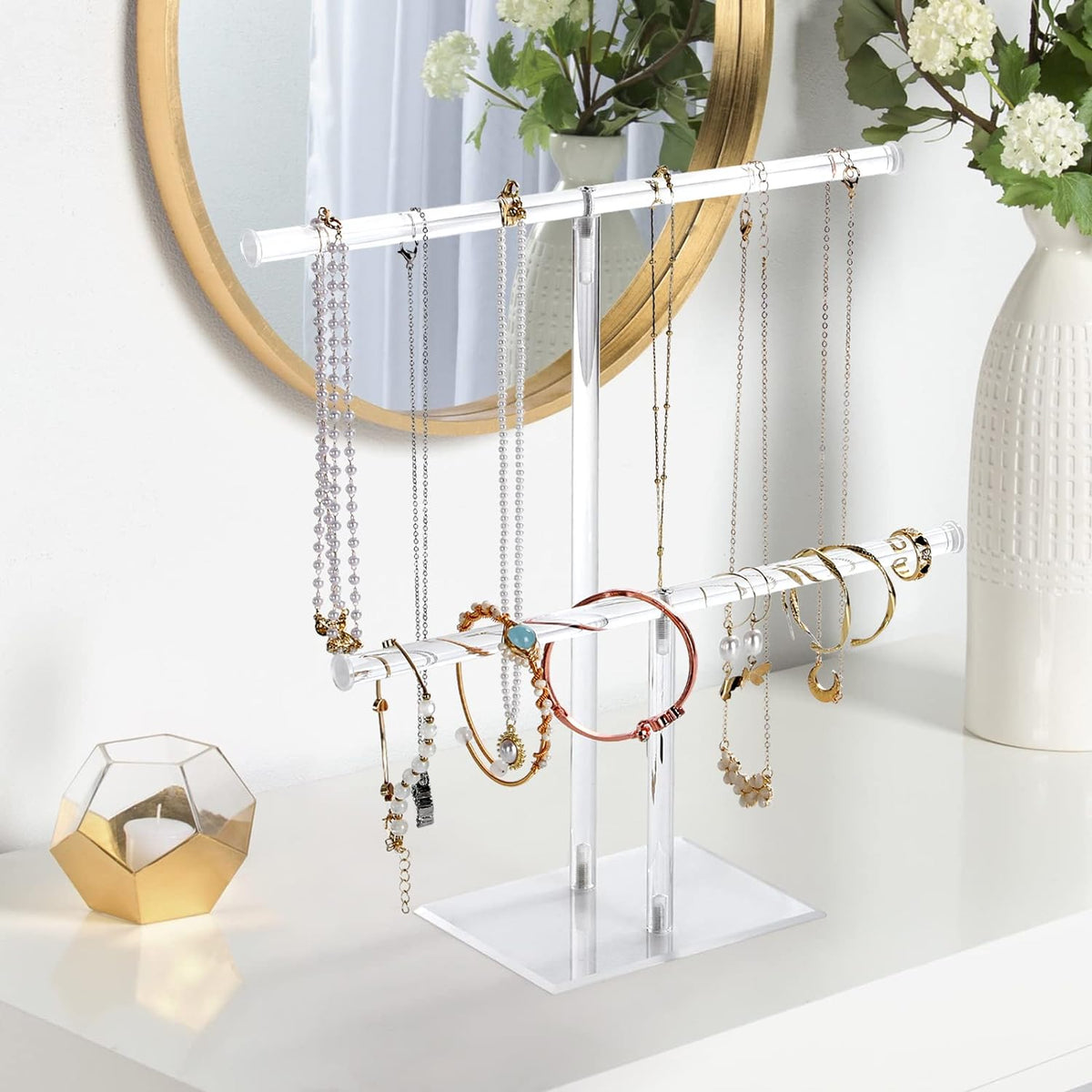 Cart In Mart 2 Tier Clear Acrylic Jewelry Stand Hanging Necklace Bracelet Display Holder