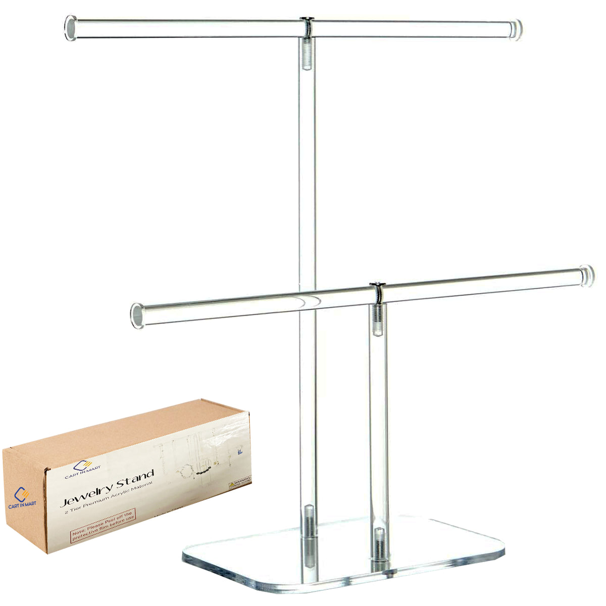 Cart In Mart 2 Tier Clear Acrylic Jewelry Stand Hanging Necklace Bracelet Display Holder
