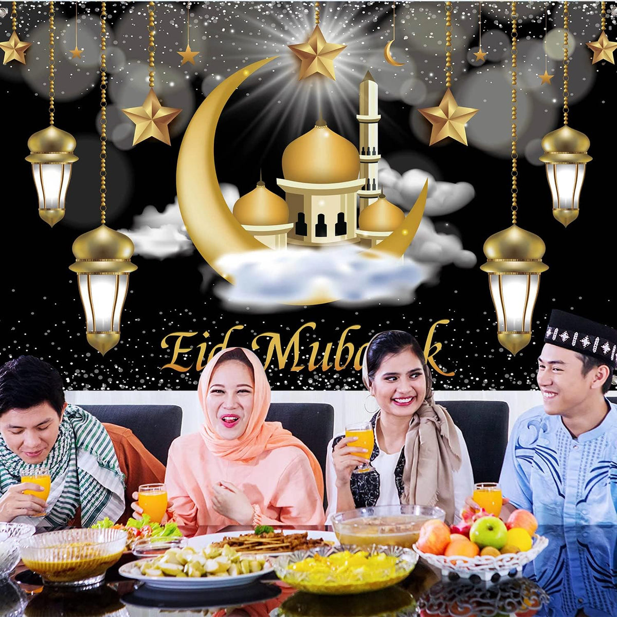 Cart In Mart Islamic Eid Mubarak Decoration Backdrop Wall Banner Background Décor - Large