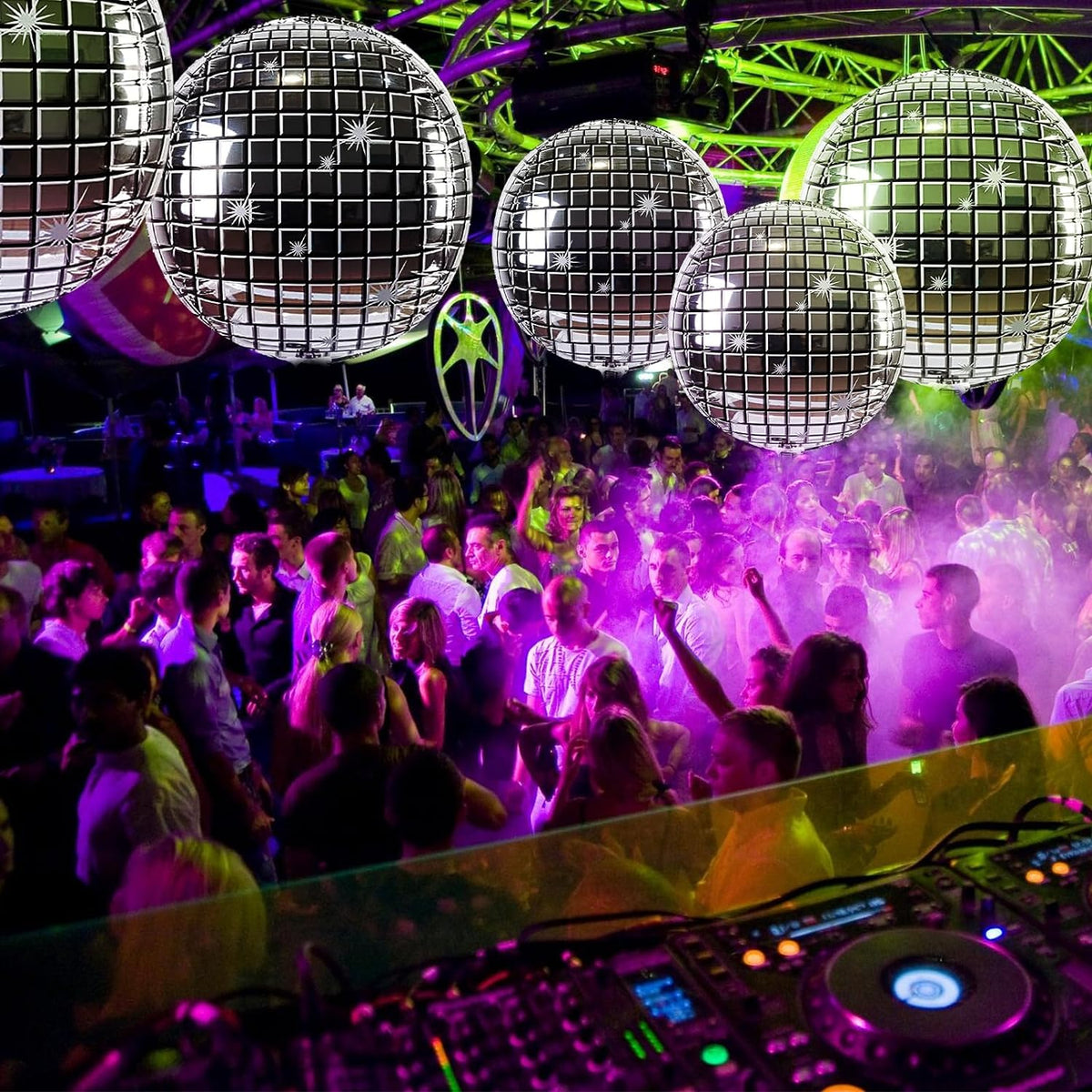 Cart In Mart 12 Pack Disco Ball Balloons 4 Size 4D Sphere Foil Party Decoration Supply