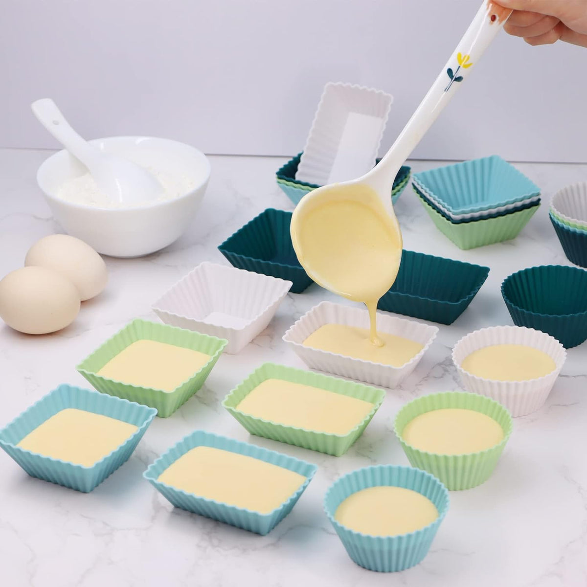 Cart In Mart 24 Pack Reusable Silicone Baking Cups Muffin Cupcake Liners Molds- 3 Shapes
