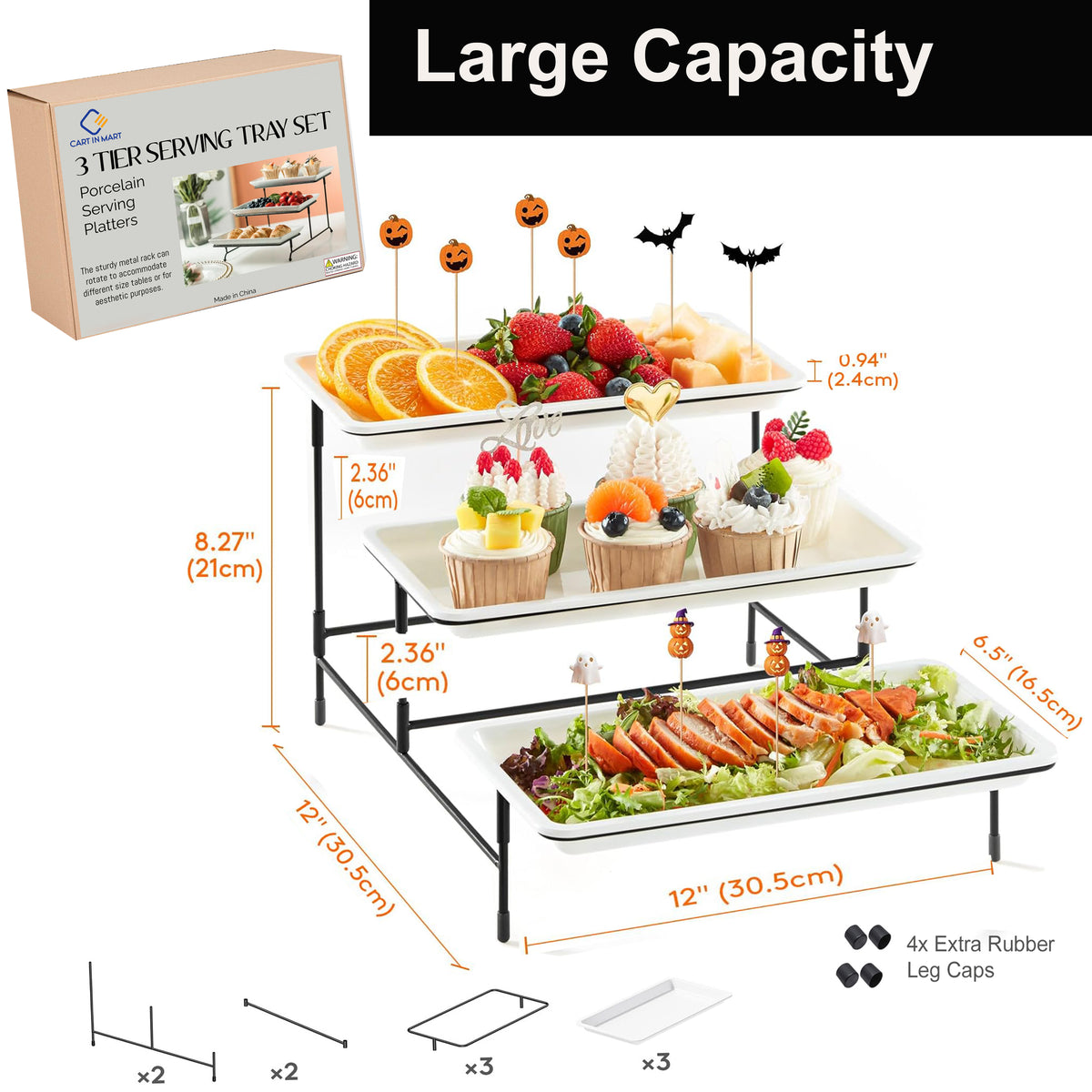 Cart In Mart Large 3 Tier Serving Tray With Stand Buffet Server Catering Platters