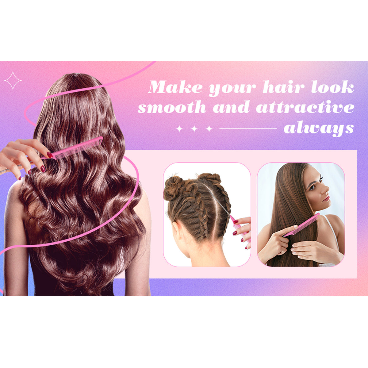 Cart In Mart 4 Pack Hair Styling Comb Set Teasing & Rat Tail Comb Edge Brush For Women